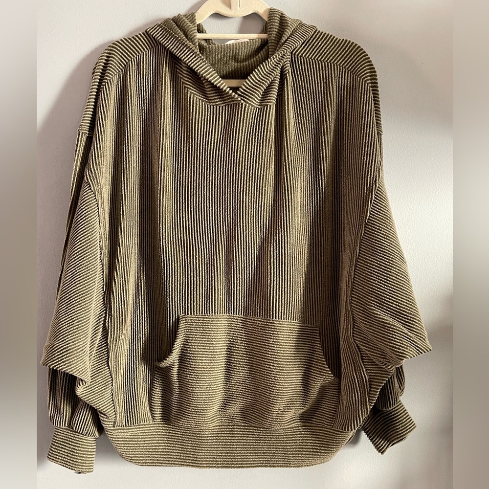 Talulah Anthro balloon sleeve ribbed hoodie top sz Small olive color